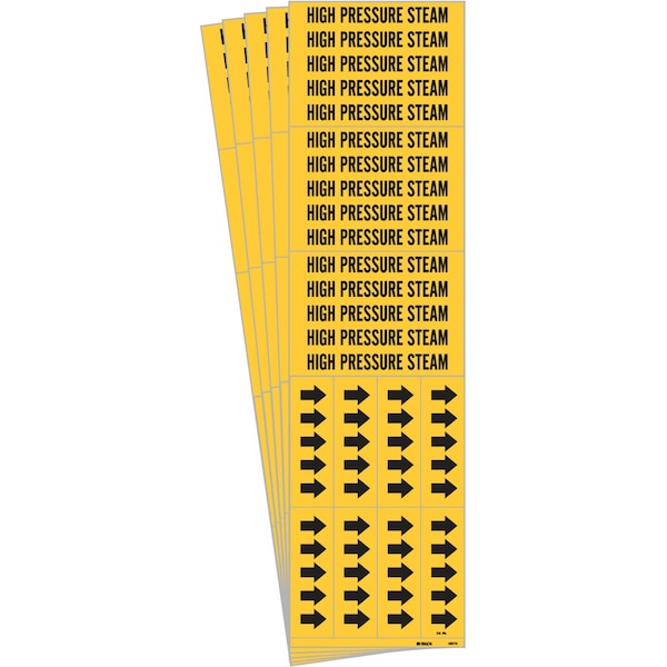 HIGH PRESSURE STEAM Pipe Marker Sty 3C Arrows BK on YL 3 per Card, 5 PK
